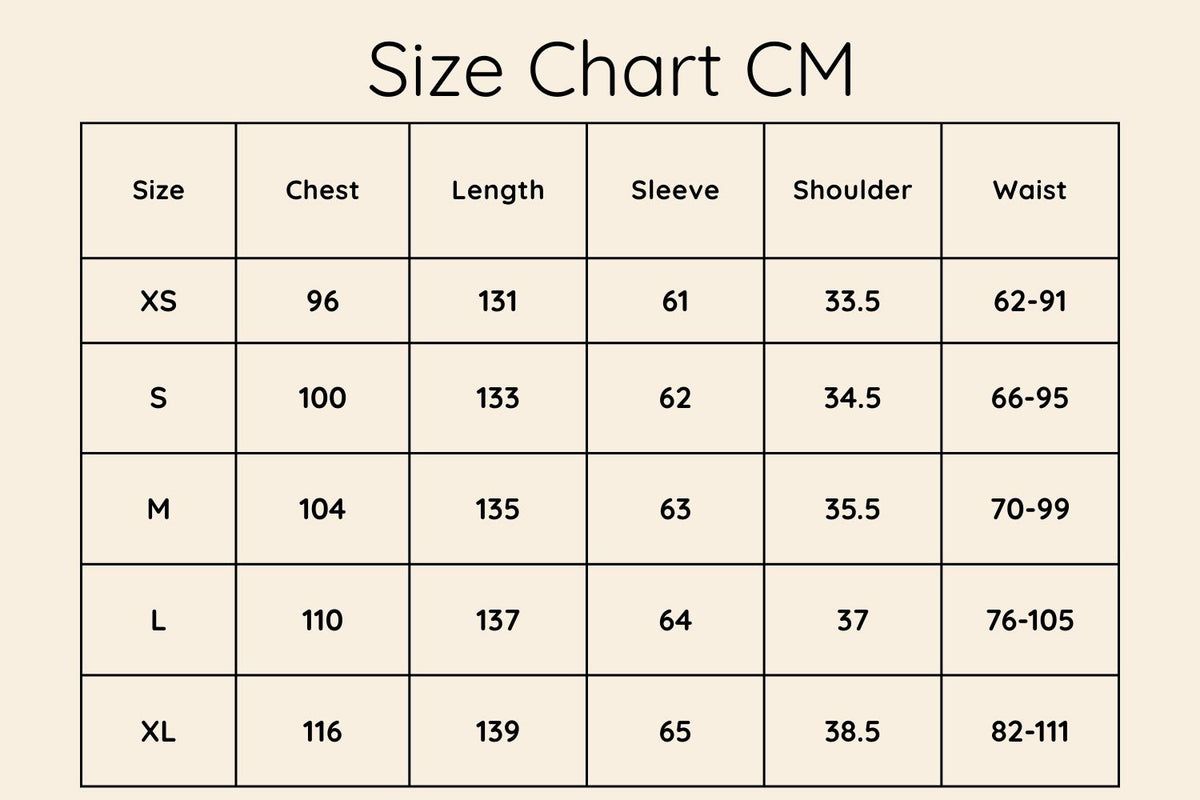 Size chart in CM
