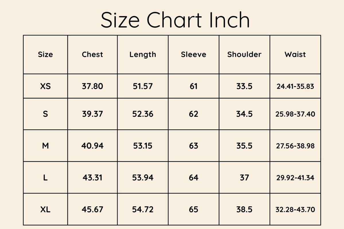 Size chart in Inches