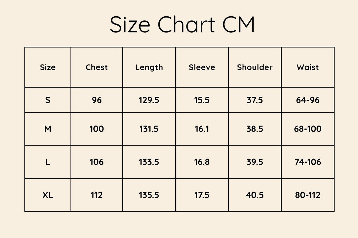 Size chart in CM