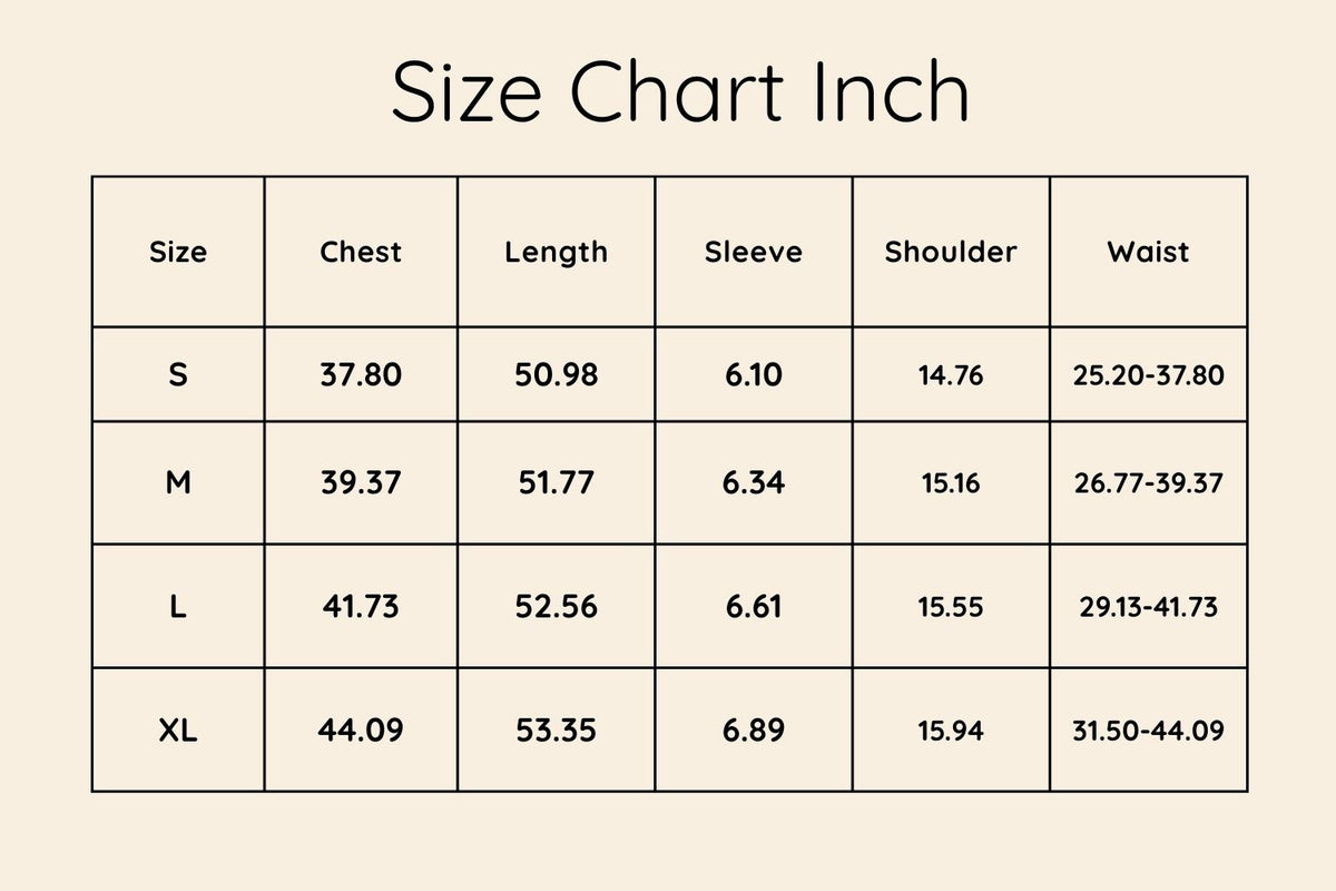 Size chart in Inches