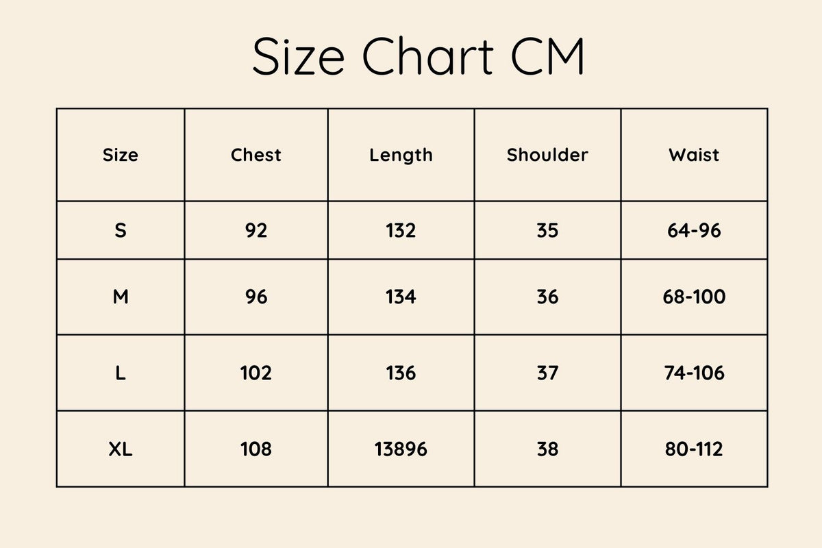 Size chart in CM