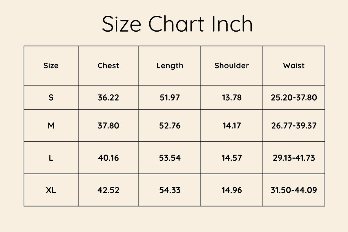 Size chart in Inches