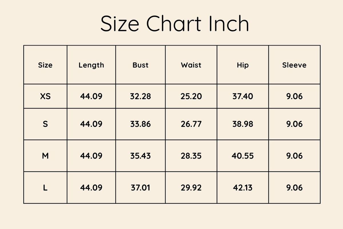 Size chart in Inches