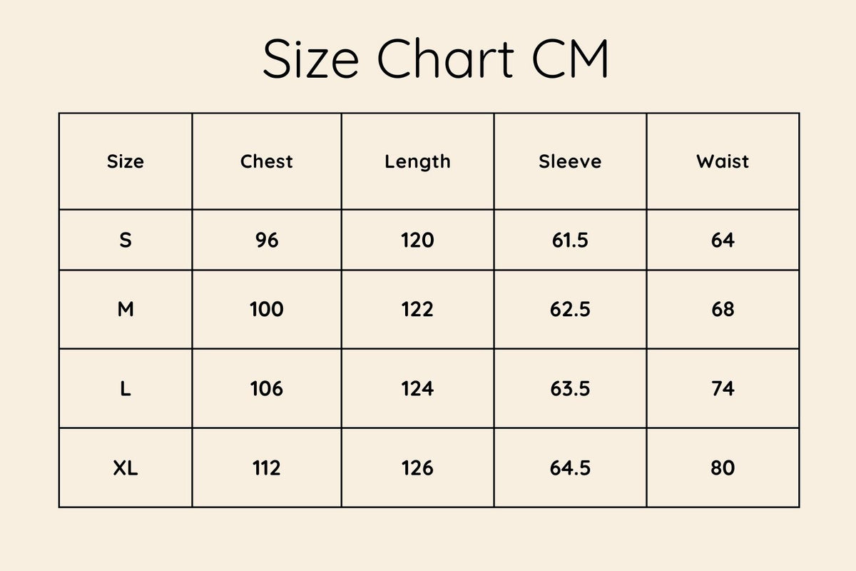 Size chart in CM