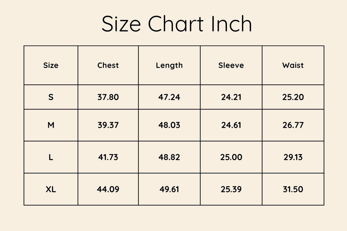 Size chart in Inches