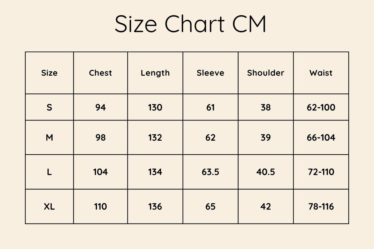 Size chart in CM
