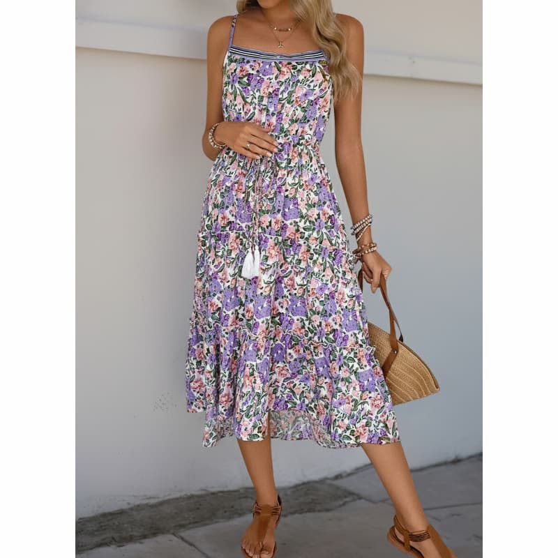 Purple Floral Spaghetti Strap Maternity Dress