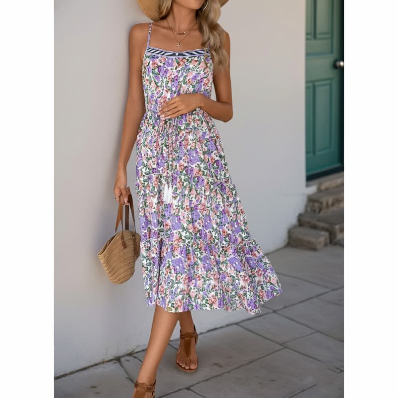Purple Floral Spaghetti Strap Maternity Dress