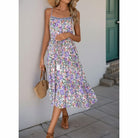 Purple Floral Spaghetti Strap Maternity Dress