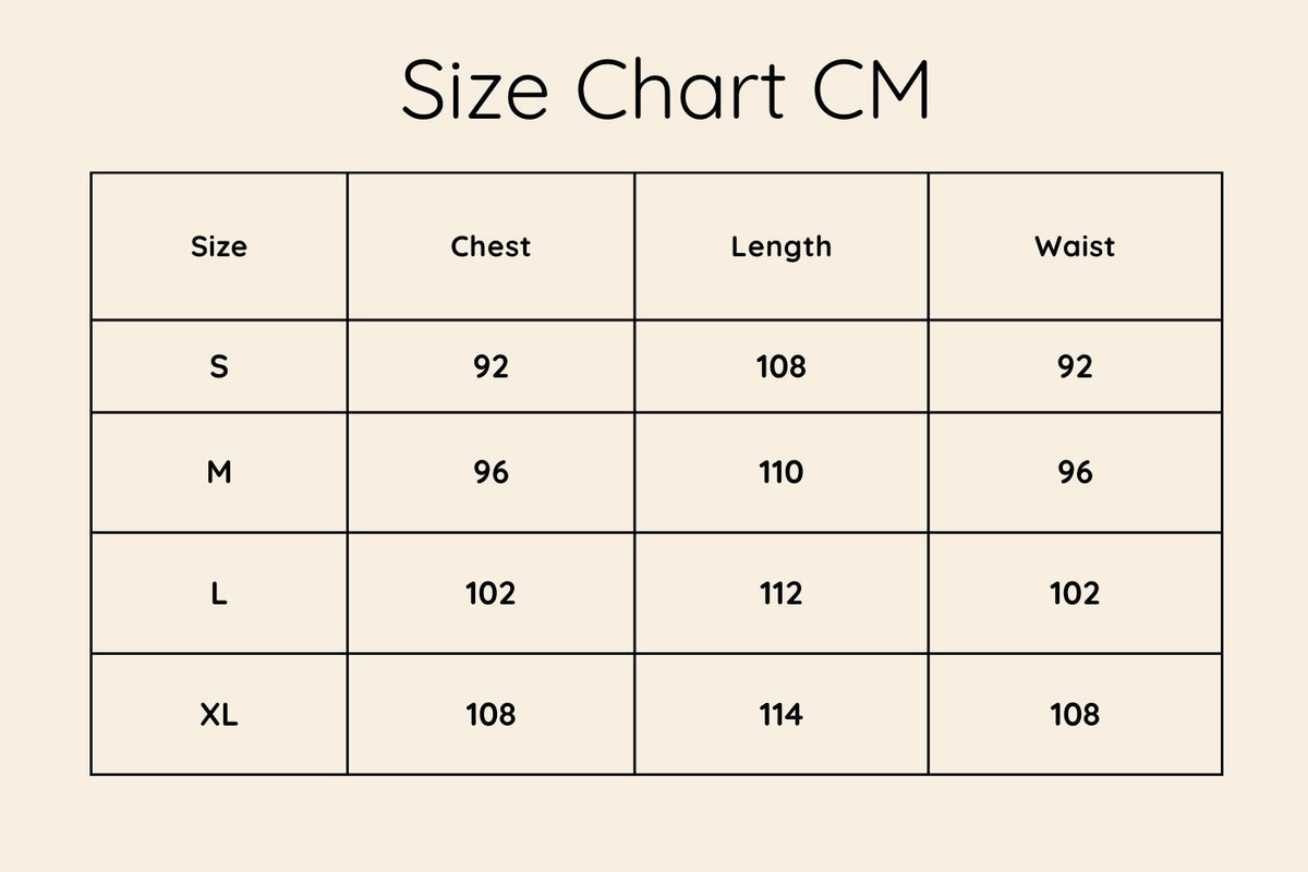 Size chart in CM