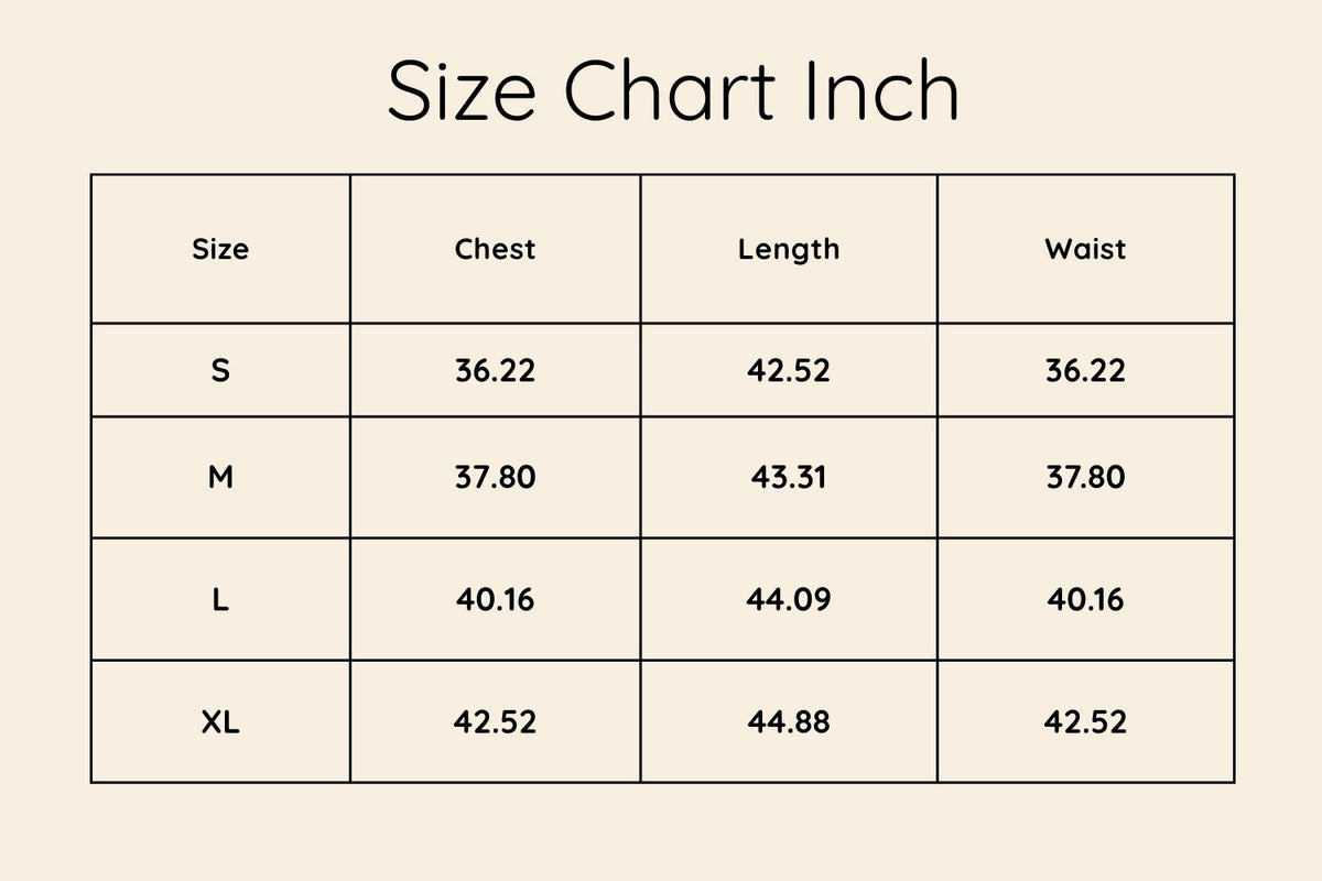 Size chart in Inches