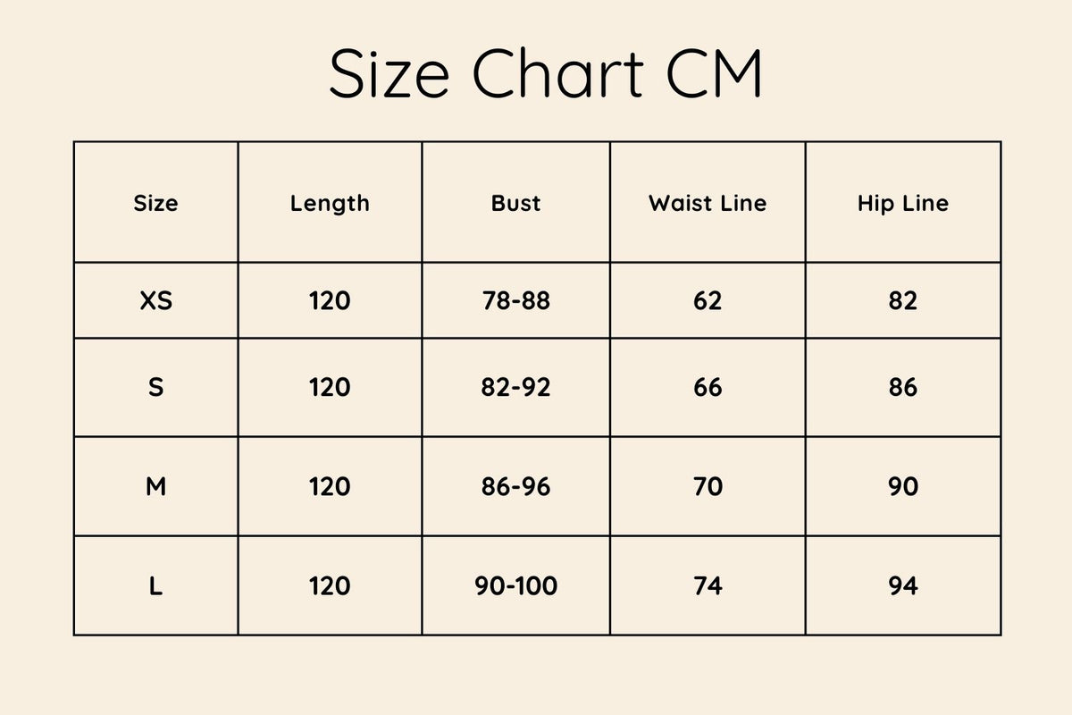 Size chart in CM
