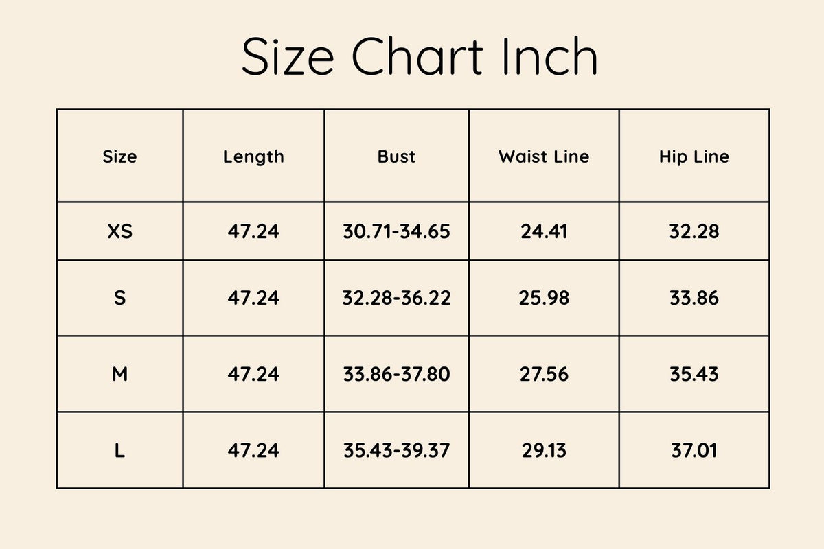 Size chart in Inches