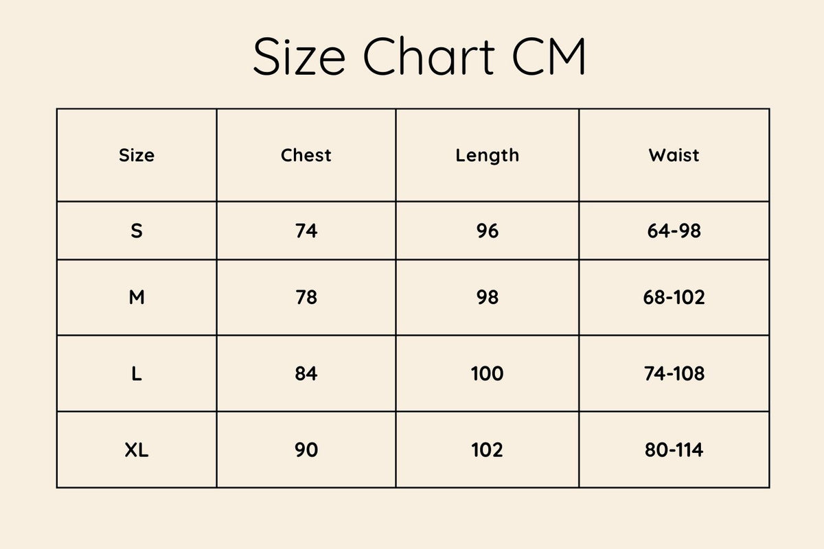 Size chart in CM