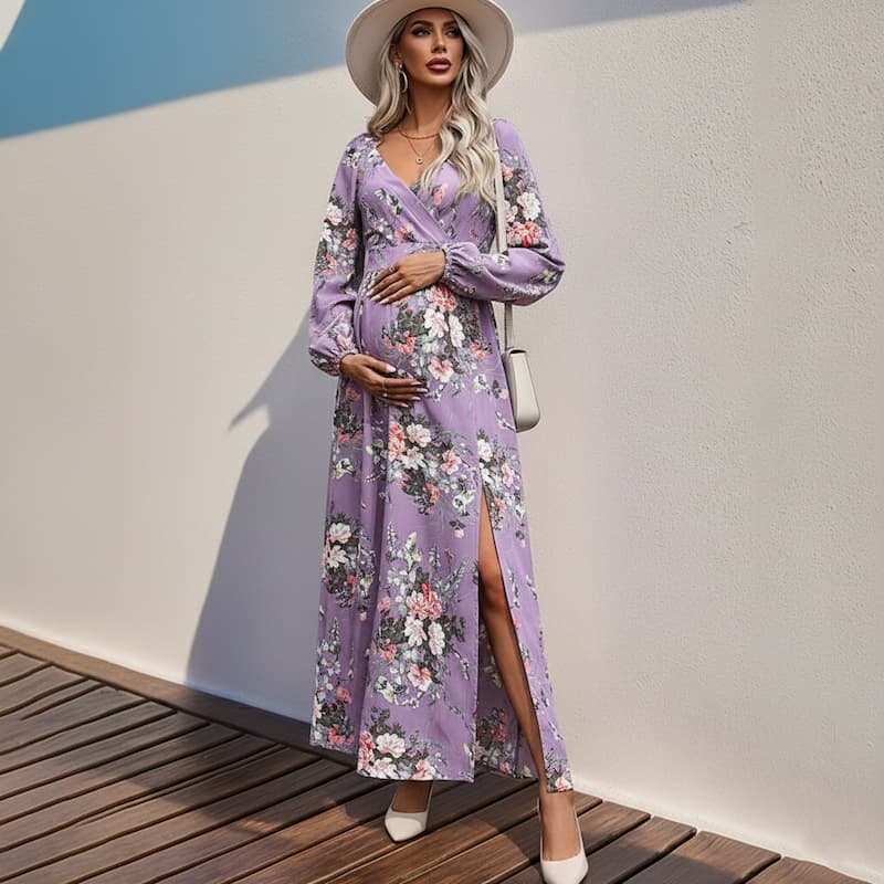 Side Slit Floral Maternity Dress