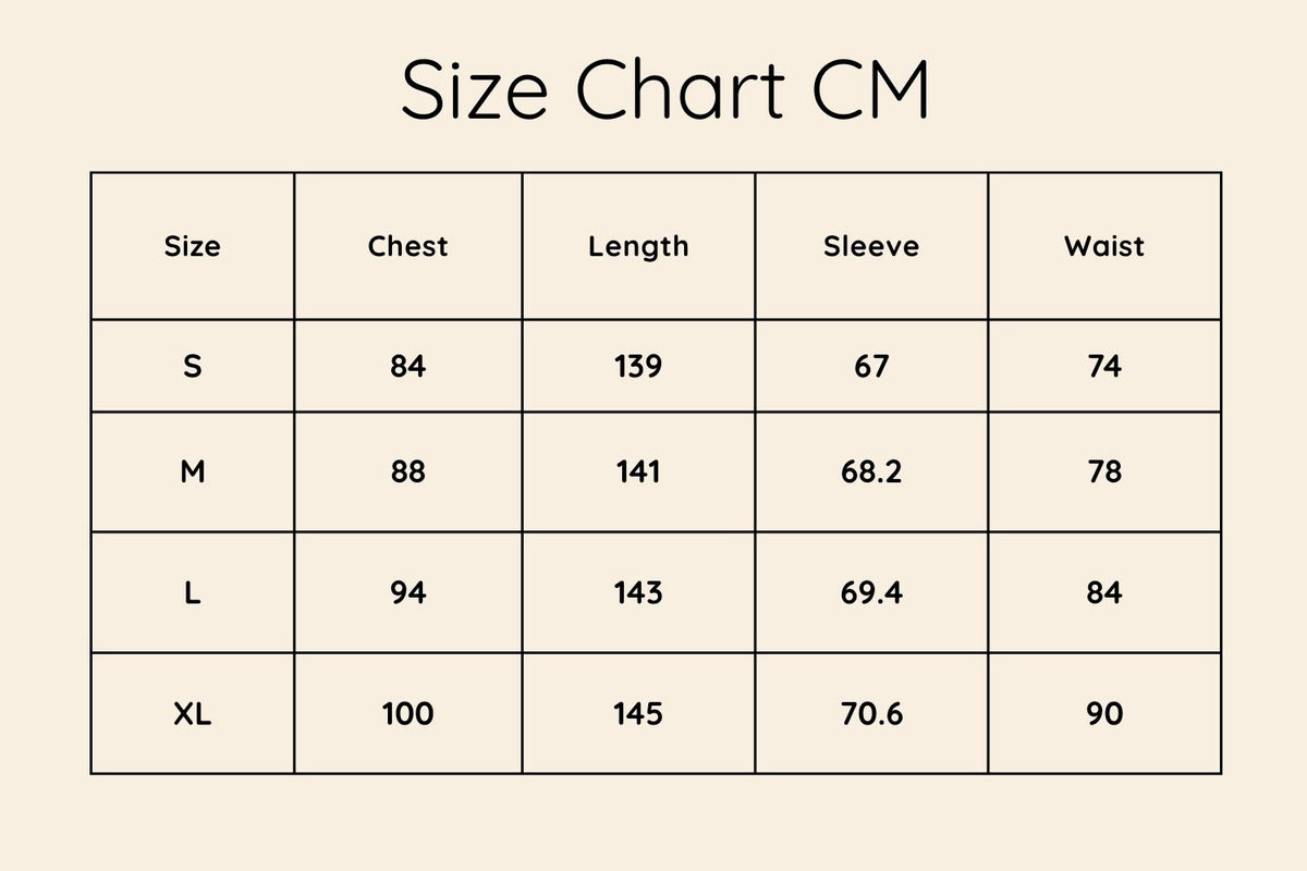 Size chart in CM