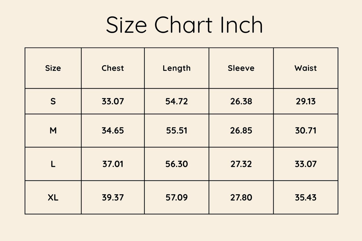Size chart in Inches