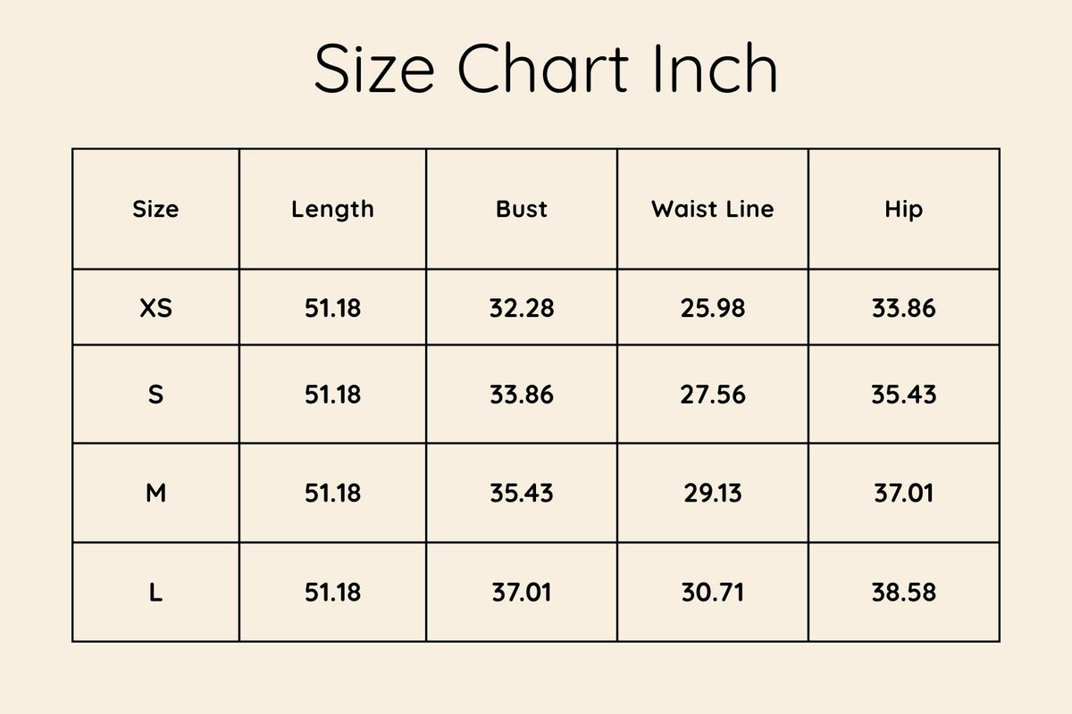 Size chart in Inches
