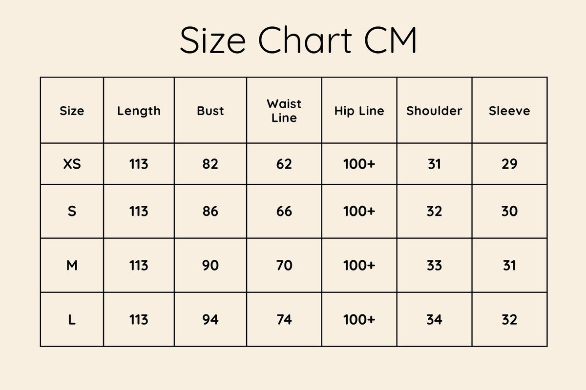 Size chart in CM
