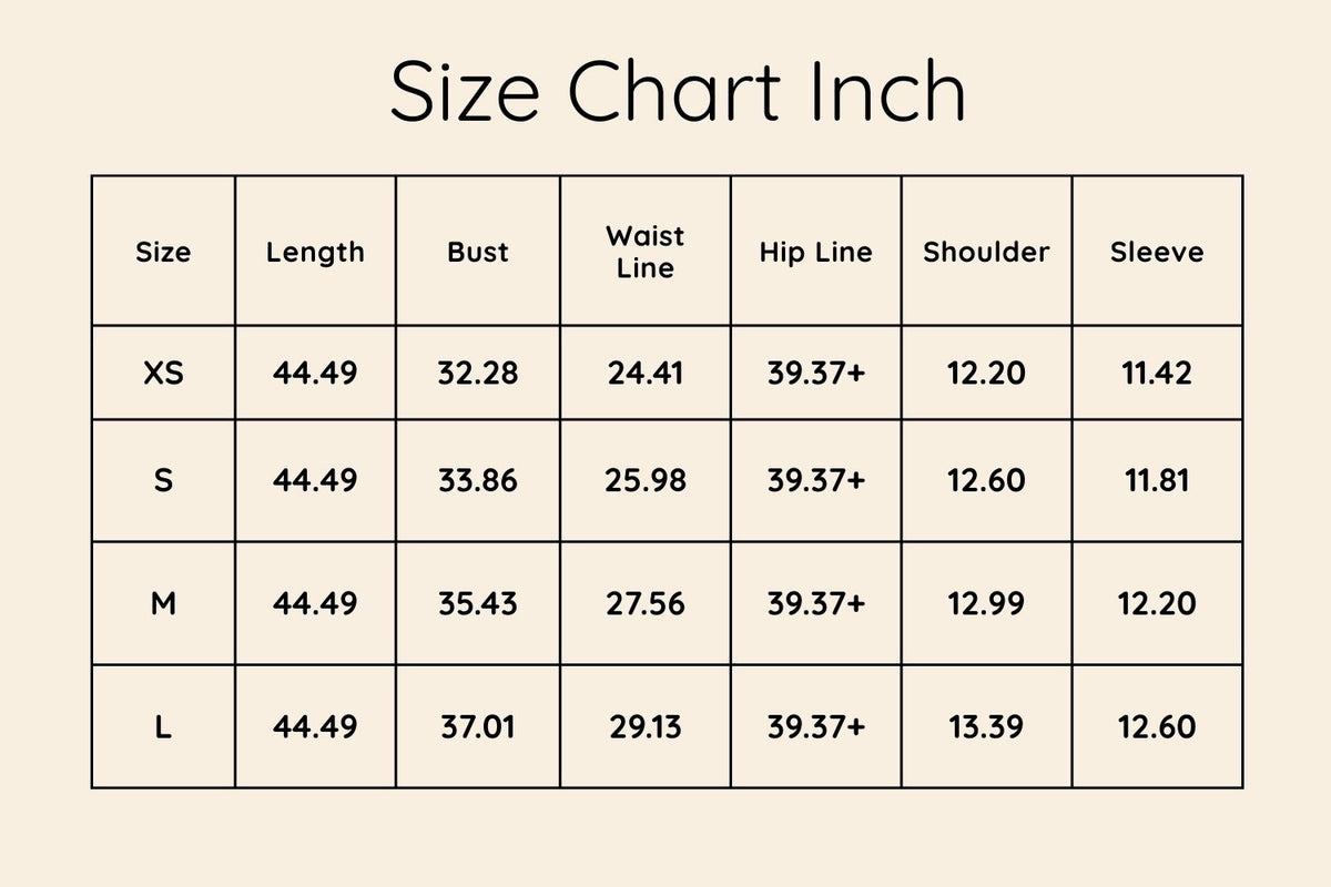 Size chart in Inches