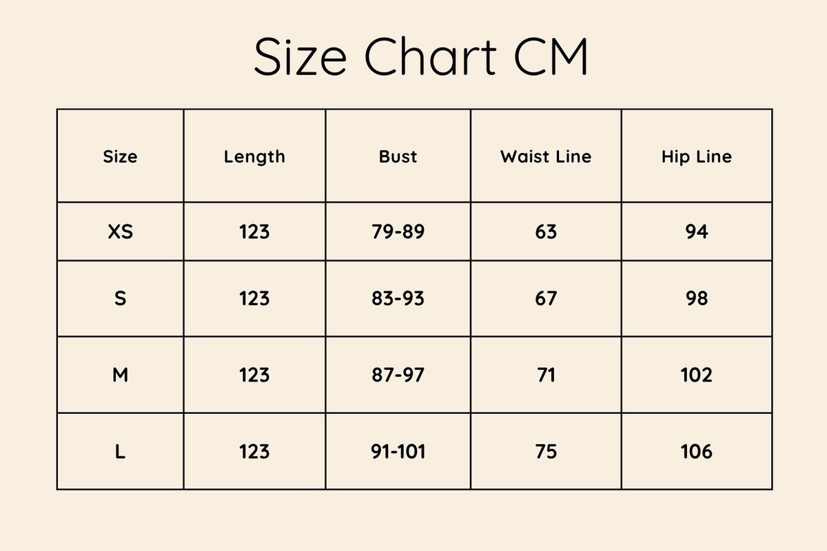 Size chart in CM
