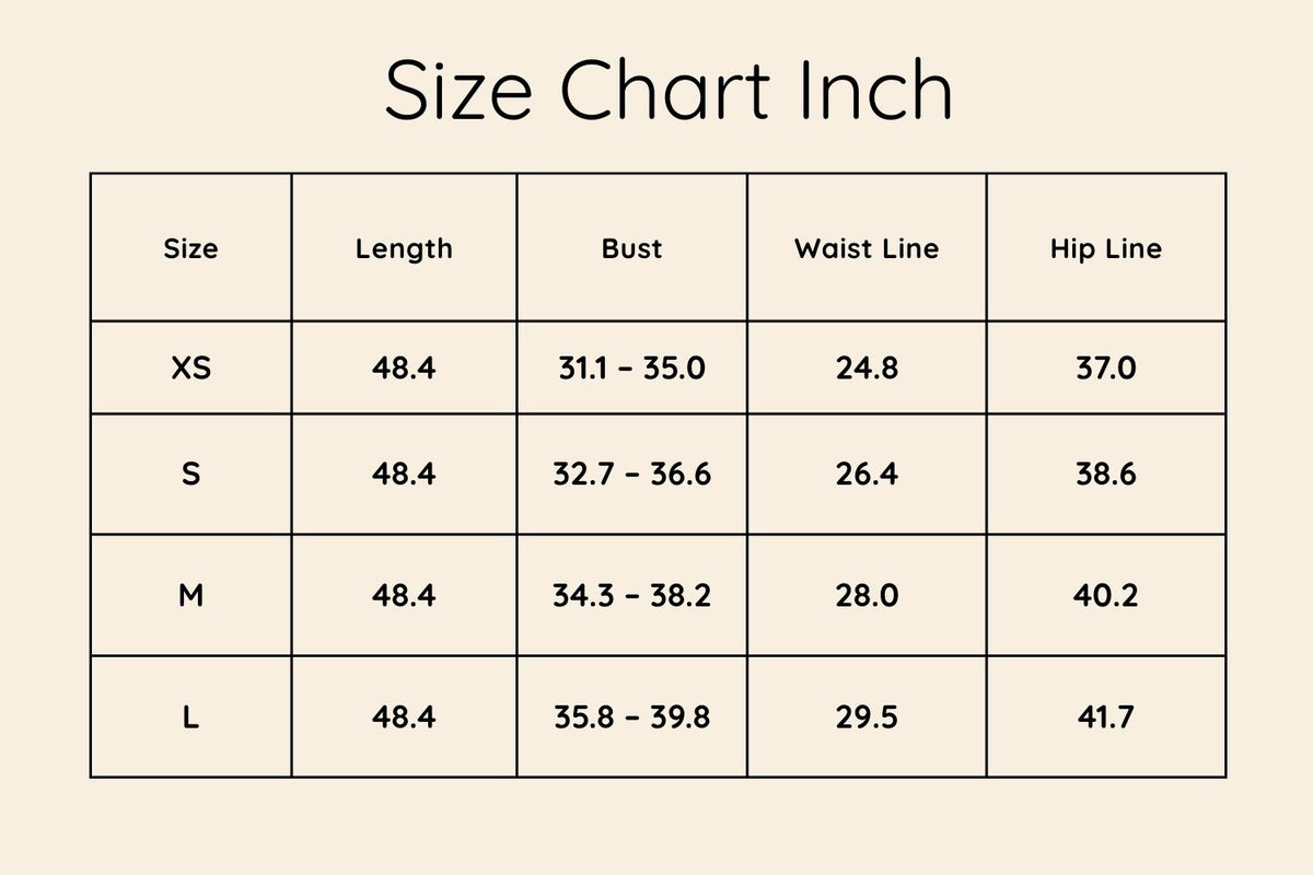 Size chart in Inches