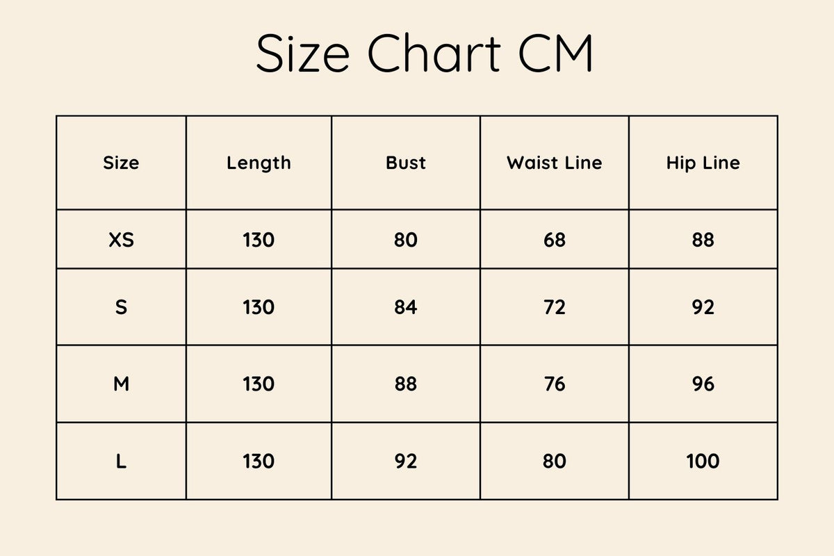 Size chart in CM