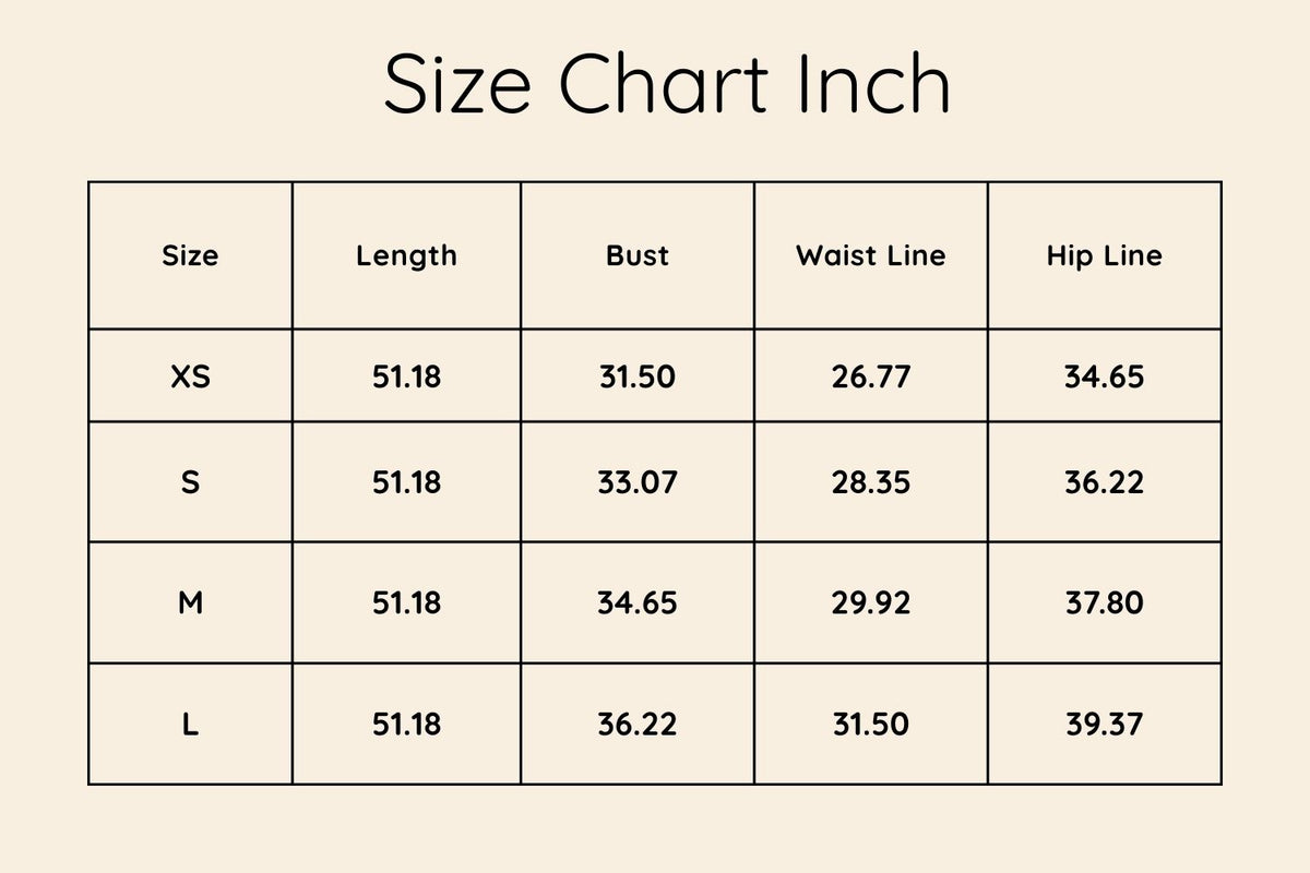 Size chart in Inches