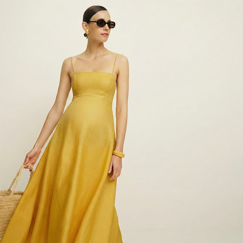 Square Collar Linen Dress