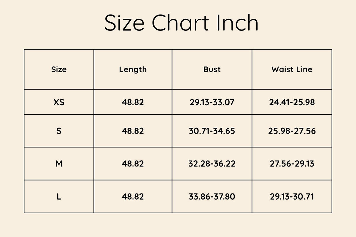 Size chart in Inches