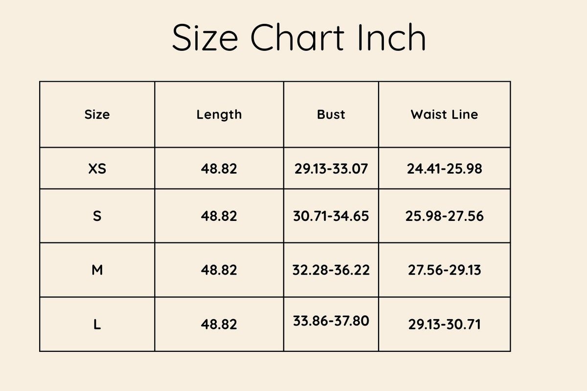 Size chart in Inches