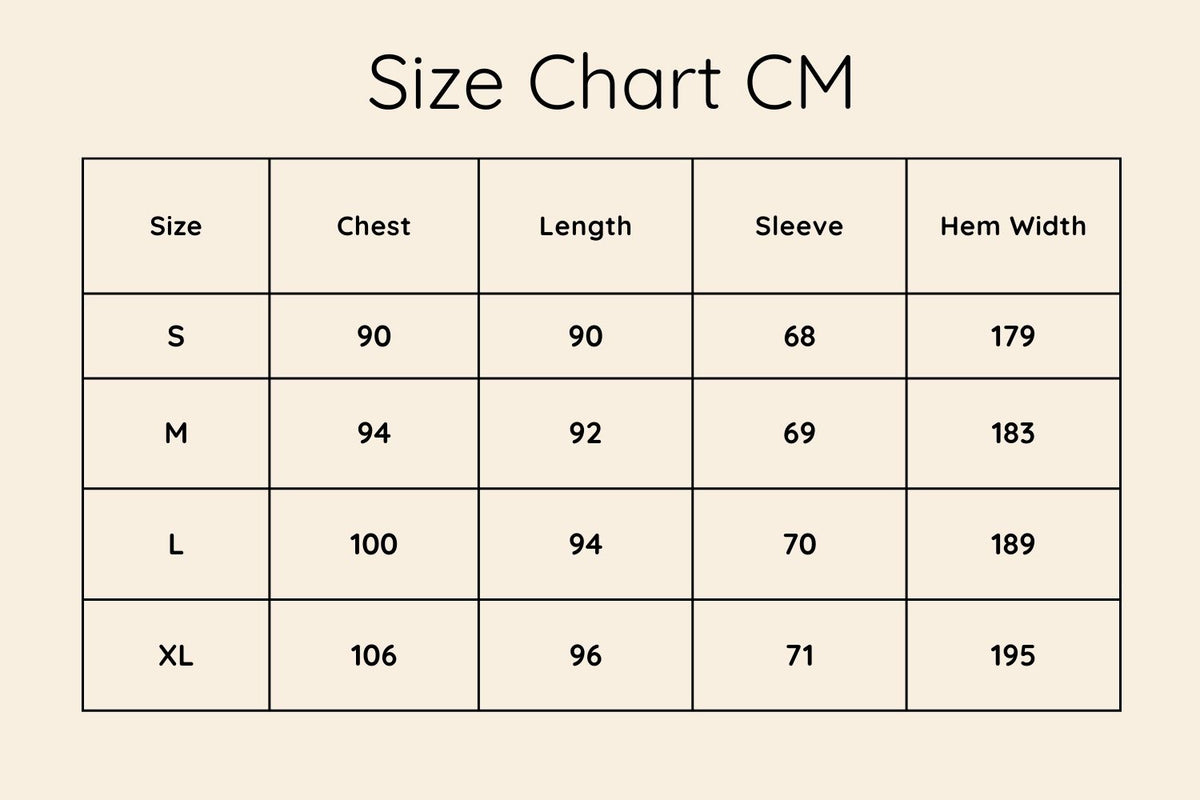 Size chart in CM