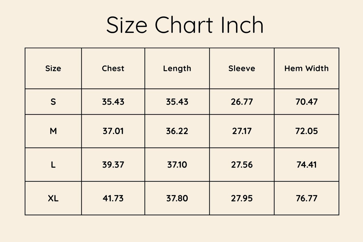 Size chart in Inches