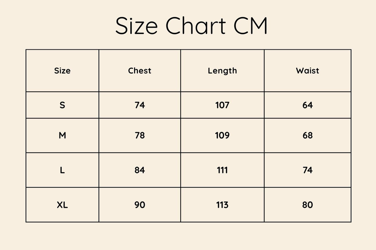 Size chart in CM