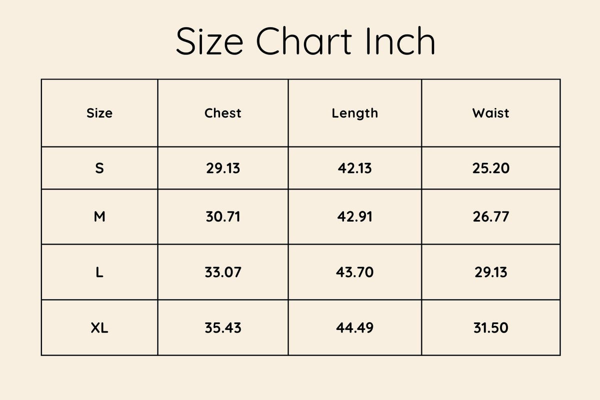 Size chart in Inches