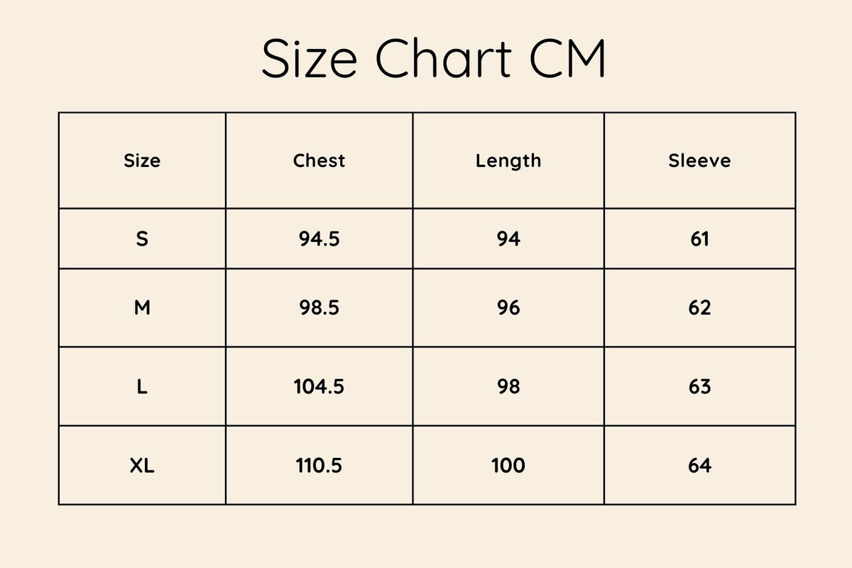 Size chart in CM