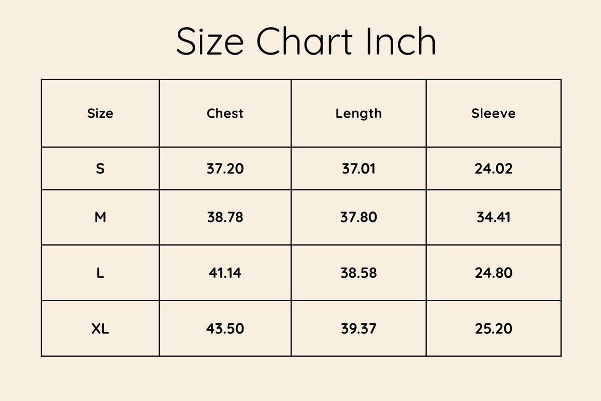 Size chart in Inches