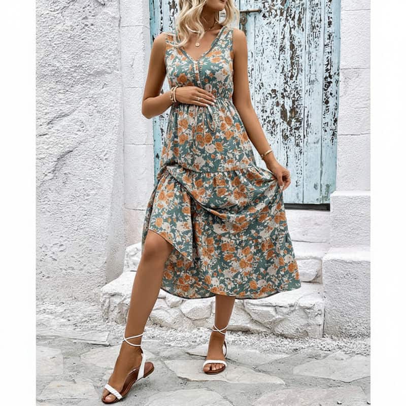 Tiered Floral Pregnancy Dress