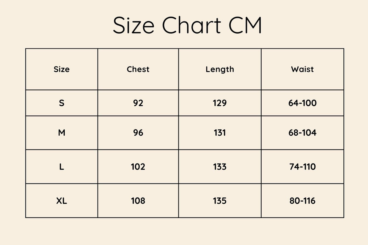 Size chart in CM