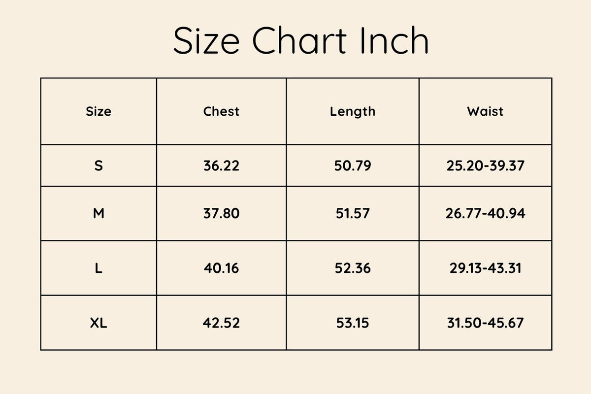 Size chart in Inches