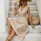 V-Neck Beige Maternity Dress