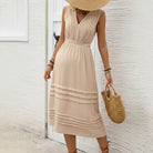 V-Neck Beige Maternity Dress