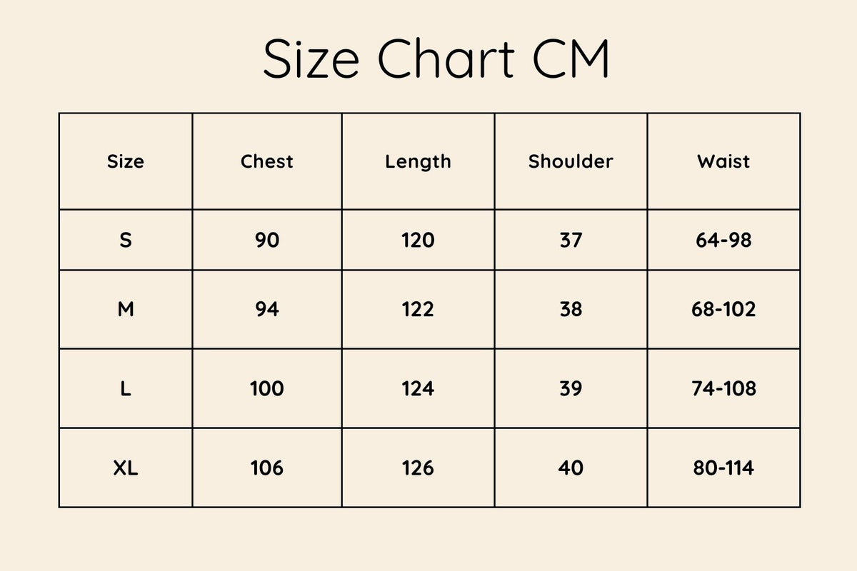 Size chart in CM