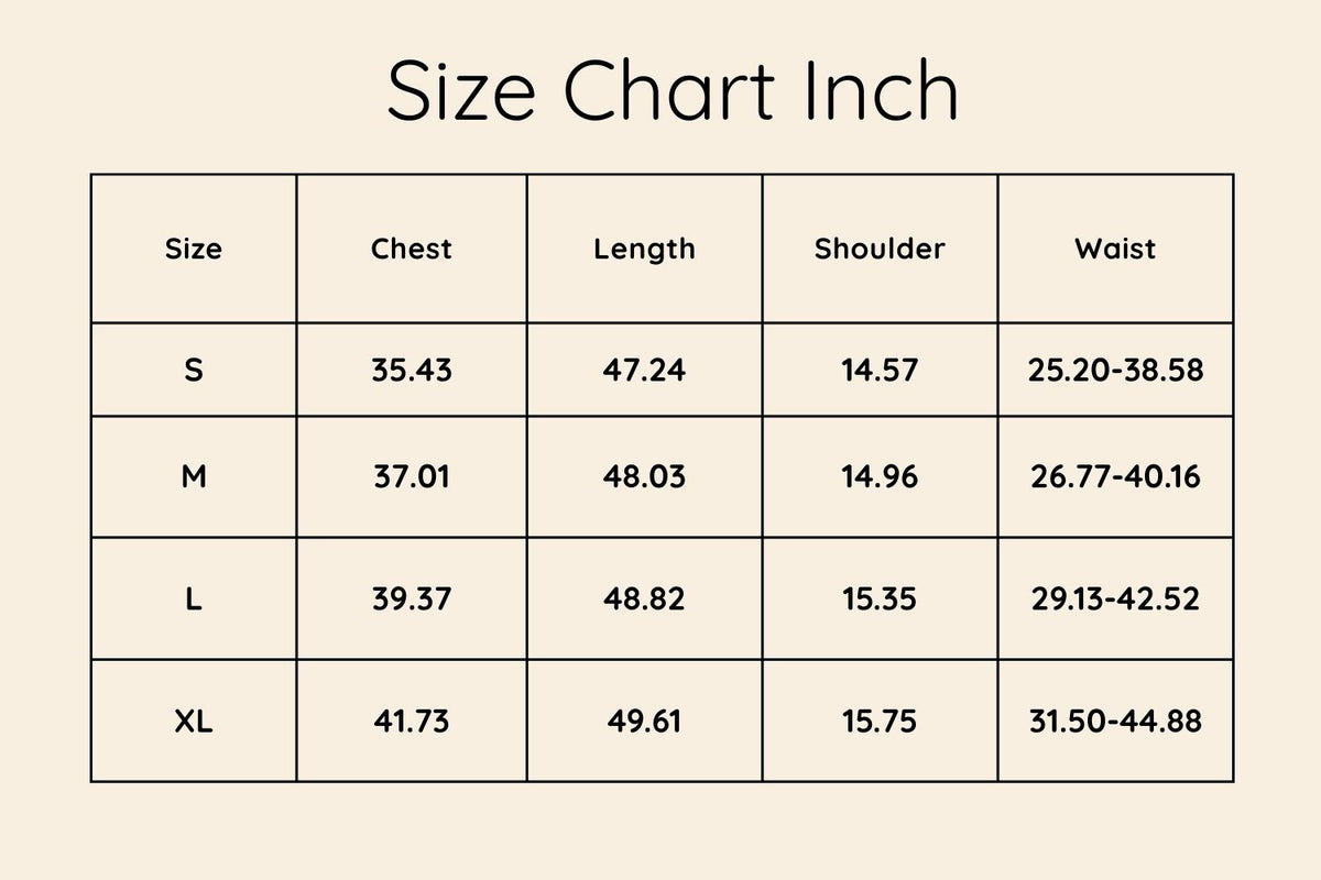 Size chart in Inches