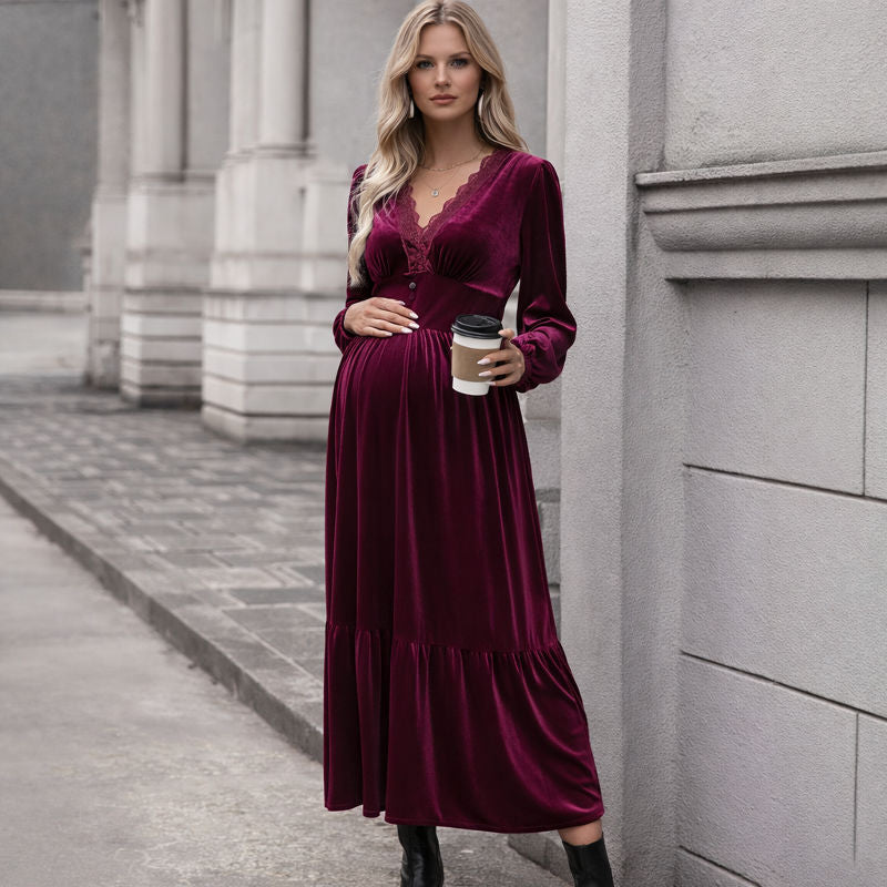 Velvet Midi Maternity Dress Maeva Velvet Midi Maternity Dress Maeva
