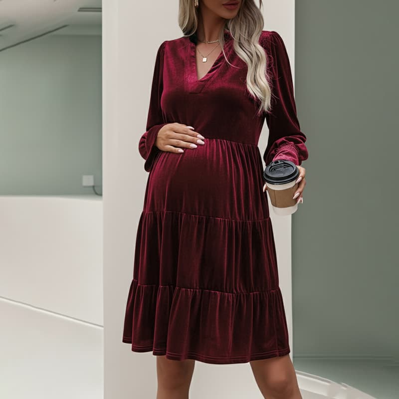 Velvety Elegant Maternity Dress