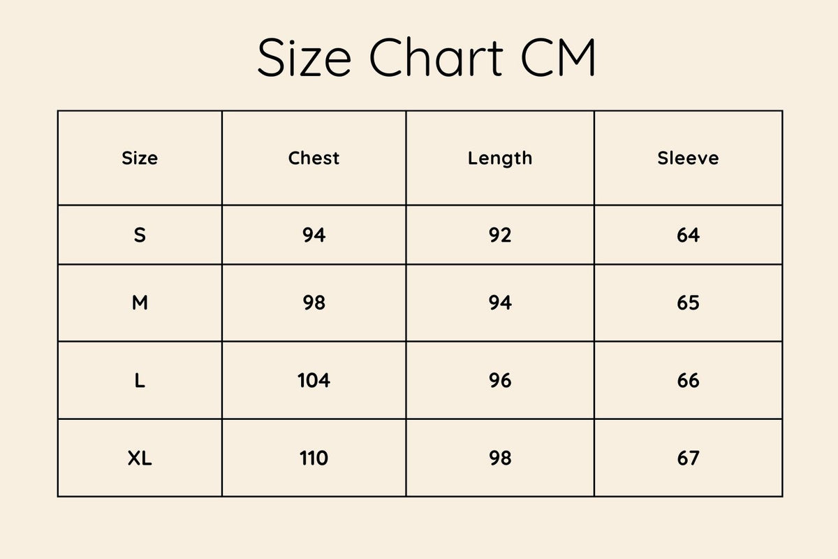 Size chart in CM