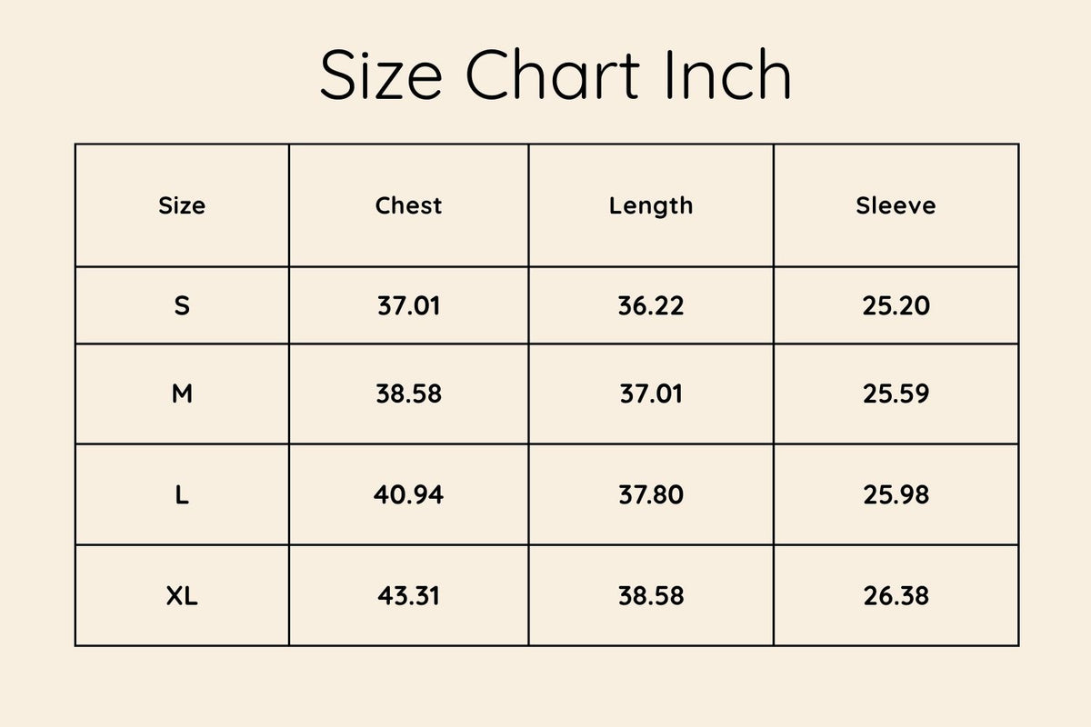 Size chart in Inches