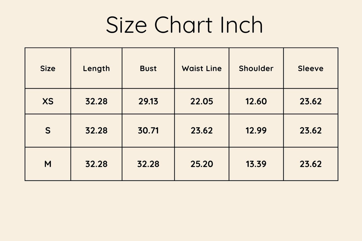 Size chart in Inches