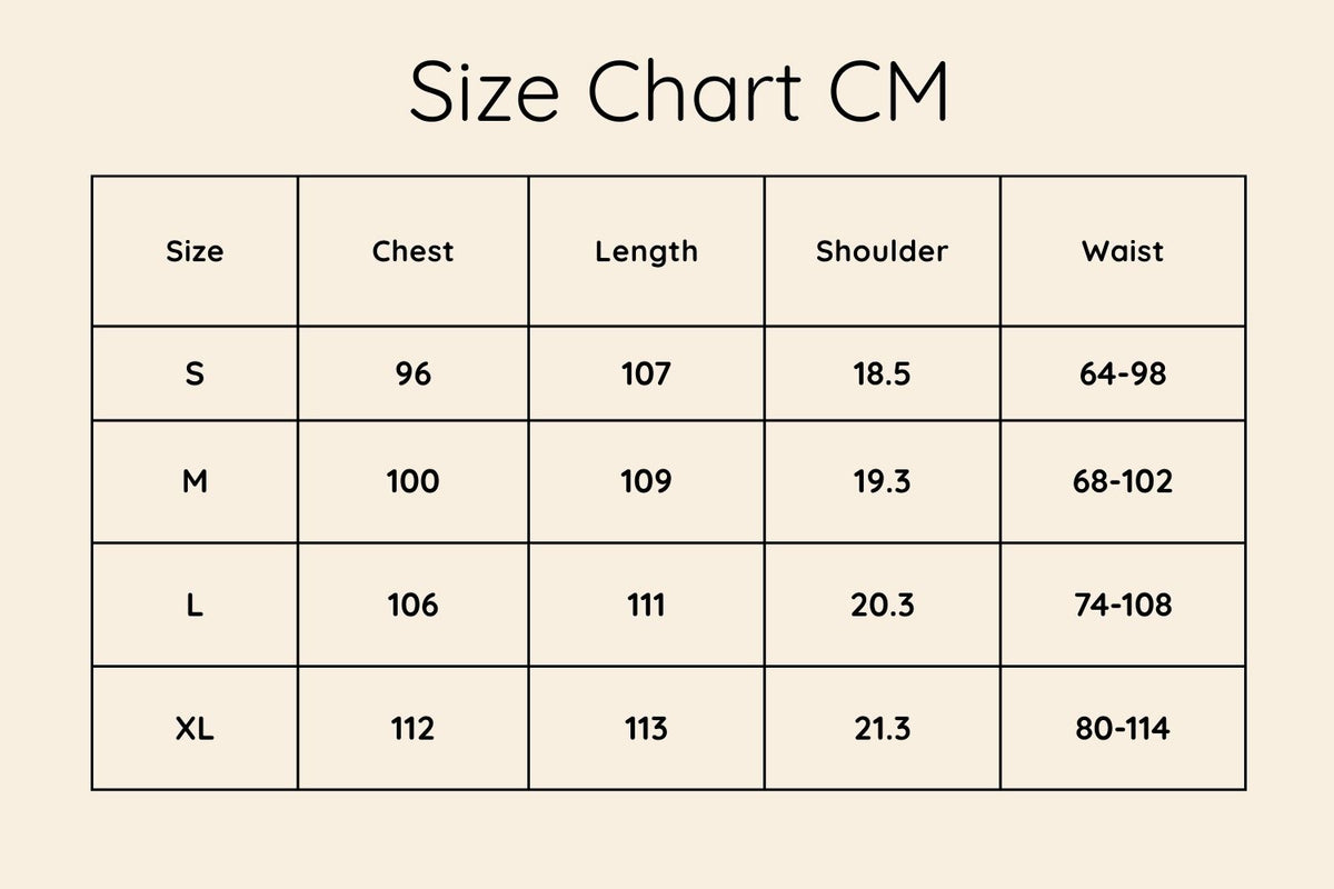 Size chart in CM
